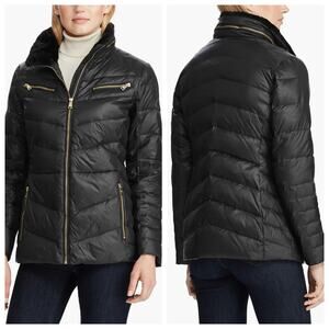 Lauren Ralph Lauren Faux Fur Trim Quilted Puffer‎ Black Jacket Size Small